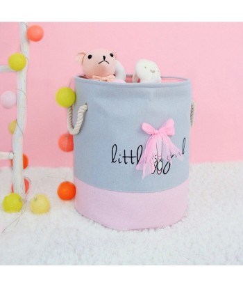Medvilninis rožinės / pilkos spalvos žaislų krepšys LITTLE GIRL 35x45cm