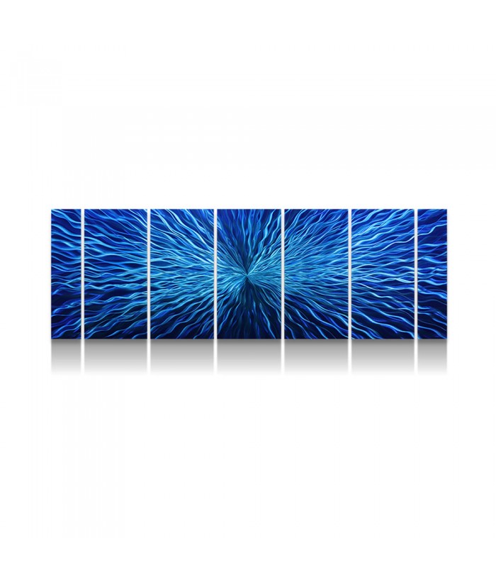 Metalinis rankų darbo 7 dalių paveikslas poliptikas BLUE ENERGY 180x60cm