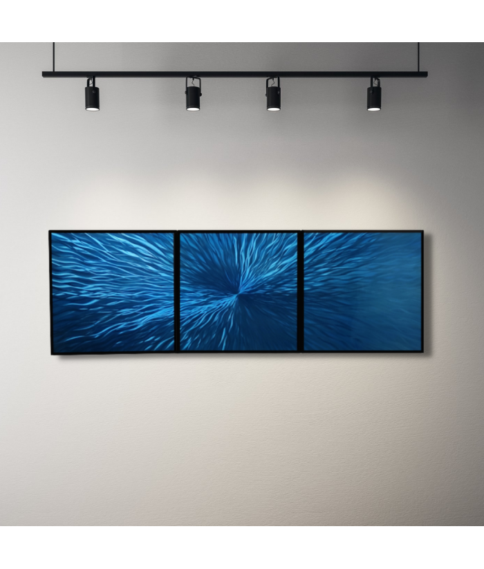 Metalinis rankų darbo 3 dalių paveikslas triptikas BLUE ENERGY 180x60cm